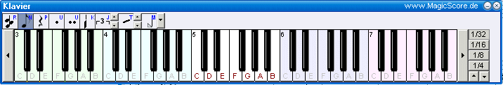 MagicScore zum Noten schreiben am PC! In MagicScore there is a virtual piano keyboard - MagicScore stellt ein Virtuelles Keyboard und auch ein virtuelles Gitarrengriffbrett für die Noteneingabe zur Verfügung.